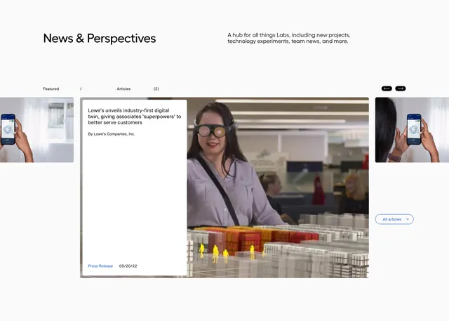 Lowe's Labs news carousel, minimal, light-mode, light