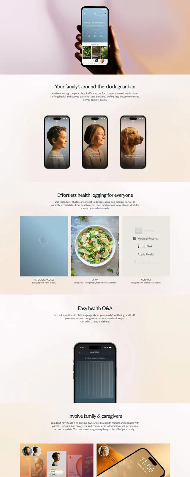 Luffu Family Care Landing Page, minimal, organic, light