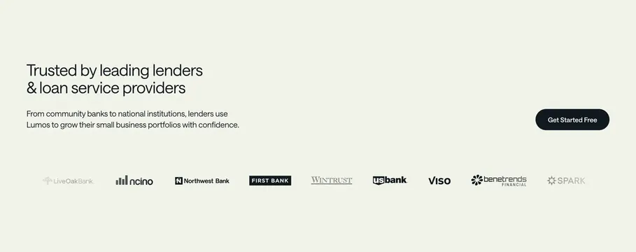 Lumos customer logo cloud with CTA, minimal, corporate-clean, light