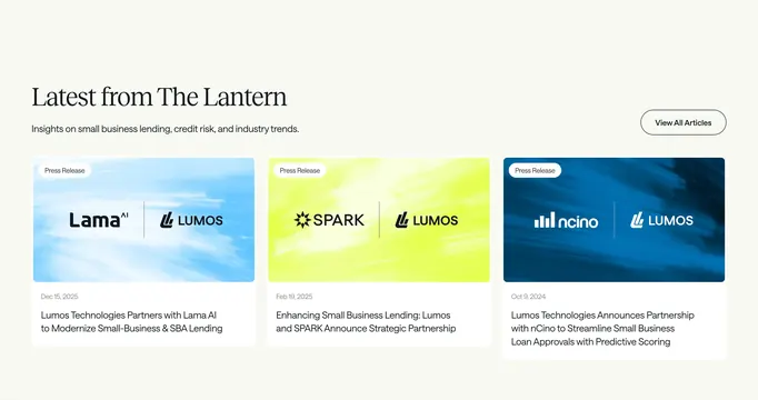 Lumos Lantern blog three-card row, minimal, editorial, light