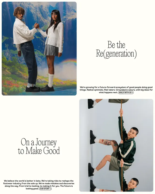Make Good brand mission split grid, editorial, minimal, light