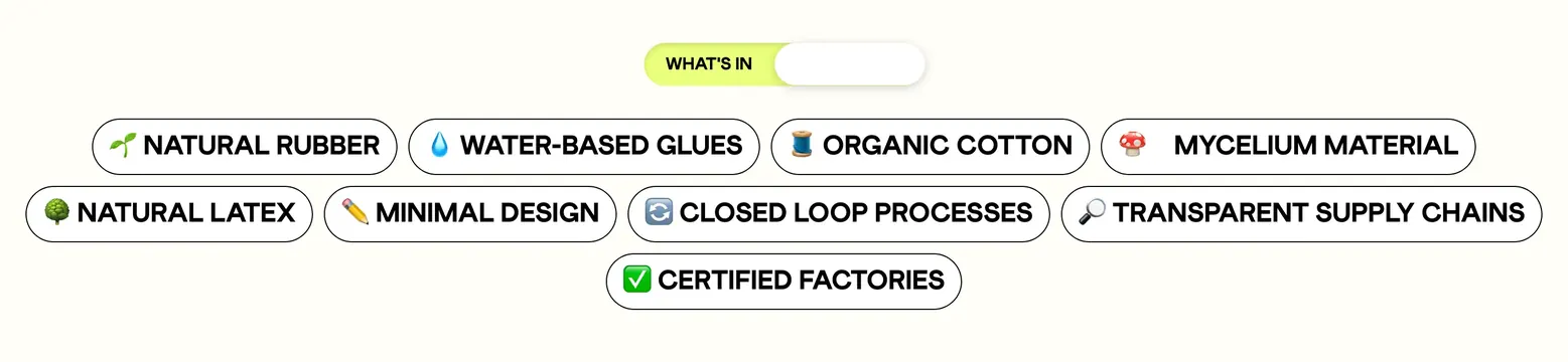 Make Good materials what's-in tag cloud, minimal, playful, light