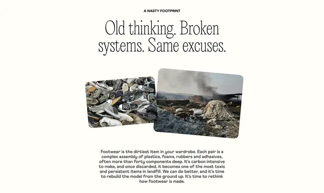Make Good footwear waste manifesto feature, editorial, minimal, light