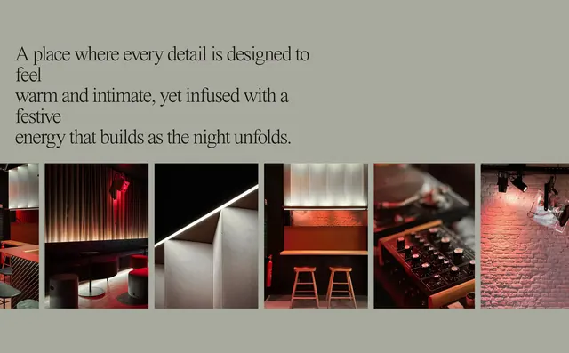 Maloot atmosphere interior photo gallery strip, minimal, editorial, dark
