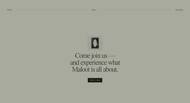 Maloot sage booking CTA, minimal, editorial, muted
