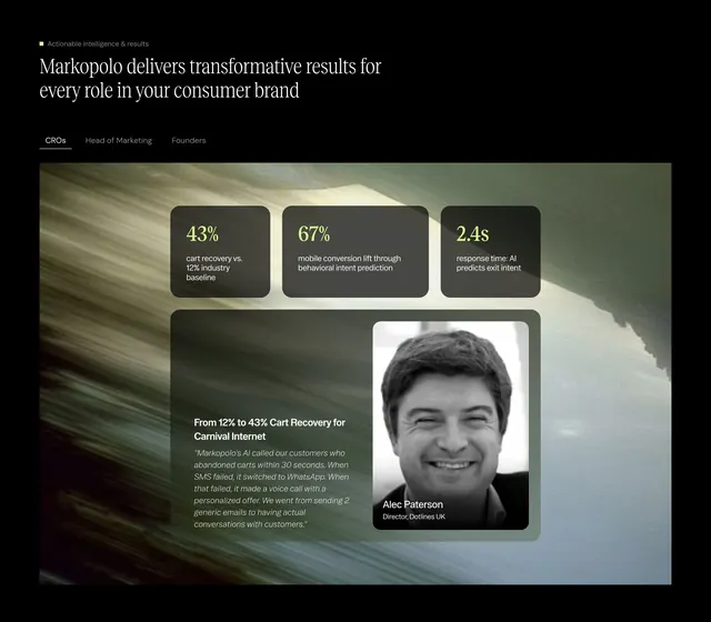 Markopolo role-based results tabs, dark-mode, glassmorphism, dark
