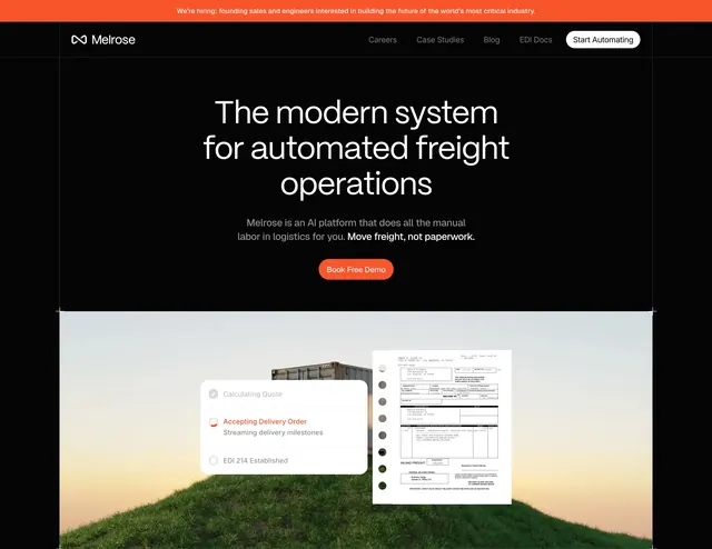 Melrose automated freight hero, dark-mode, minimal, dark