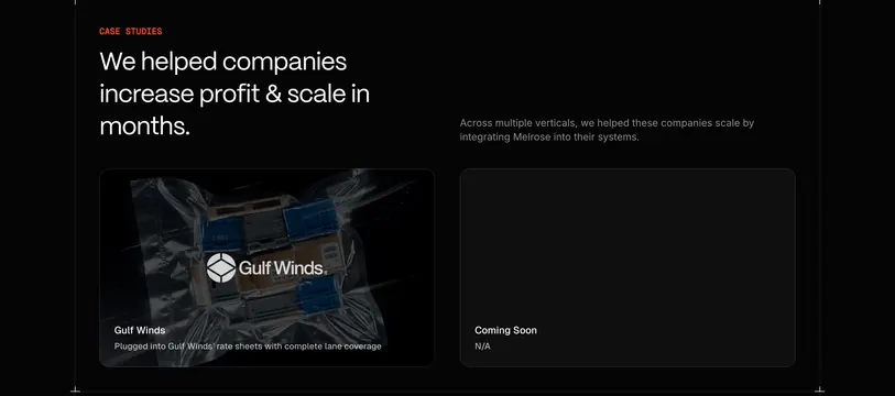 Melrose case studies profit grid, dark-mode, minimal, dark