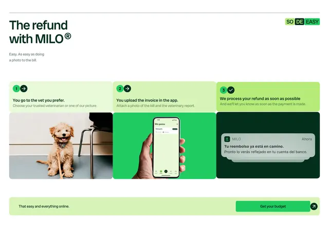 Milo three-step refund process explainer, minimal, light-mode, light