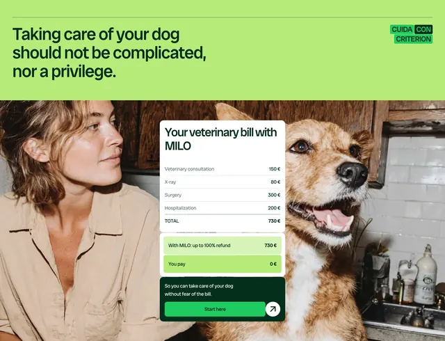 Milo veterinary bill savings calculator card, minimal, photographic, light