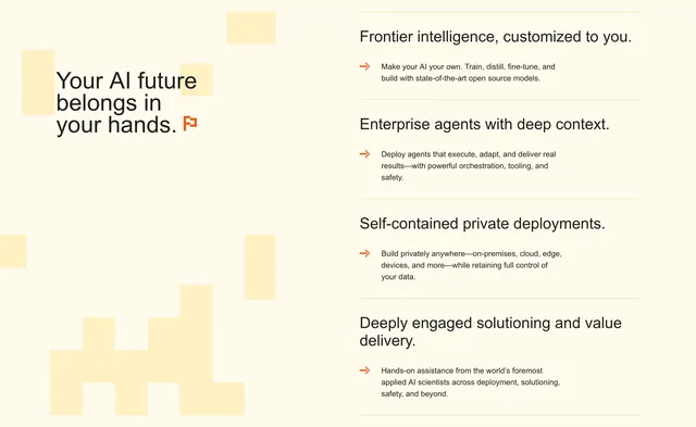 Mistral AI future-in-your-hands capability list, minimal, light-mode, light