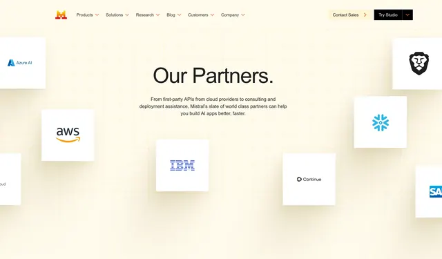Mistral floating partner logo cloud, minimal, light-mode, light