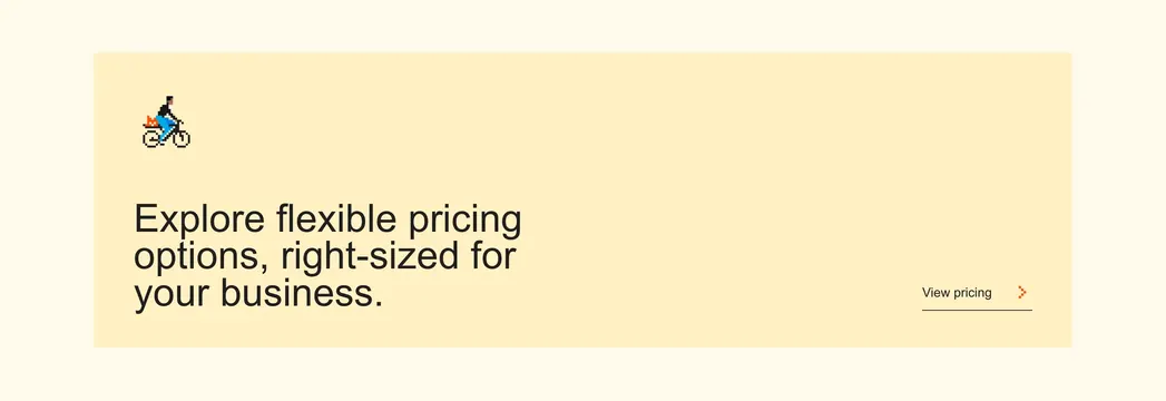 Mistral flexible pricing CTA banner with pixel cyclist, minimal, light-mode, light