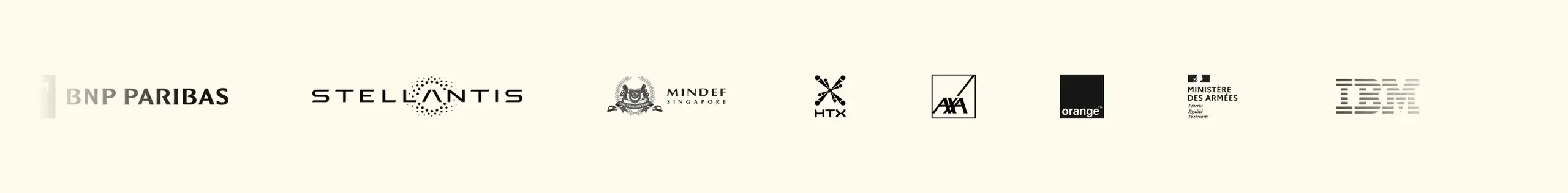 Mistral enterprise customer logo strip, minimal, monochrome, light