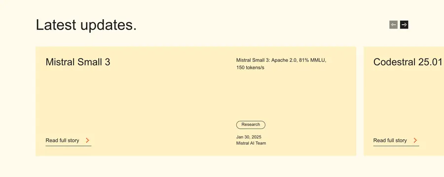 Mistral latest updates announcement carousel, minimal, light-mode, light
