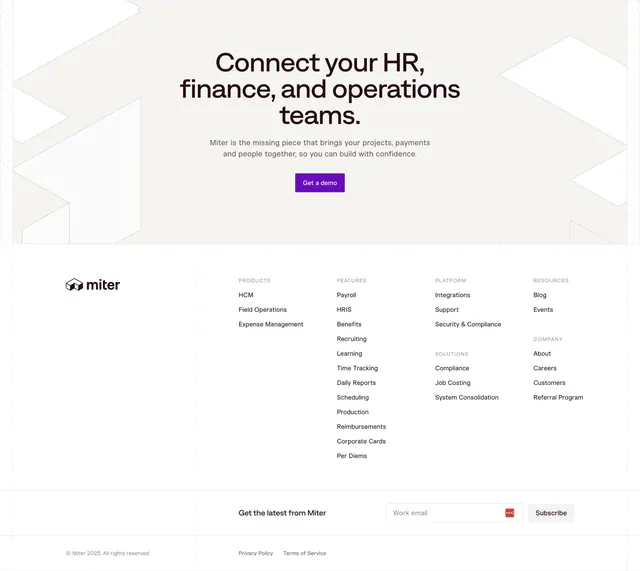 Miter Footer Section, light-mode, minimal, light