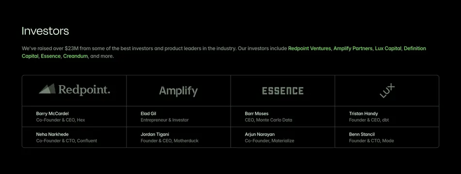 Modal about page investors, dark-mode, minimal, dark