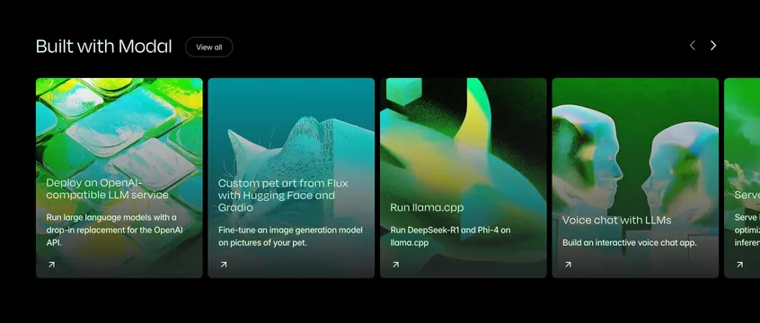 Modal home page built with Modal, dark-mode, minimal, dark