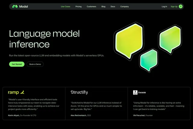 Modal LM page hero, dark-mode, minimal, dark