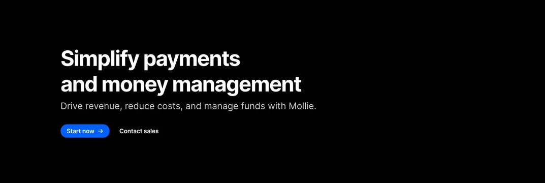 Mollie home page CTA, dark-mode, minimal, dark