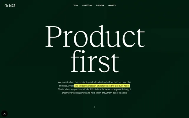 N47 Product first dark hero, dark-mode, minimal, dark