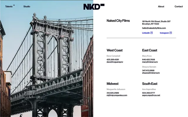 Naked City split contact directory, minimal, light-mode, light