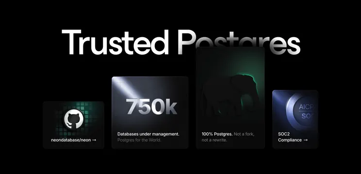 Neon trust section with floating stat cards, dark-mode, minimal, dark