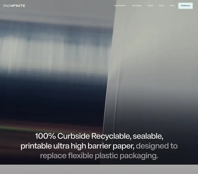 Nfinite recyclable packaging hero, minimal, dark-mode, dark