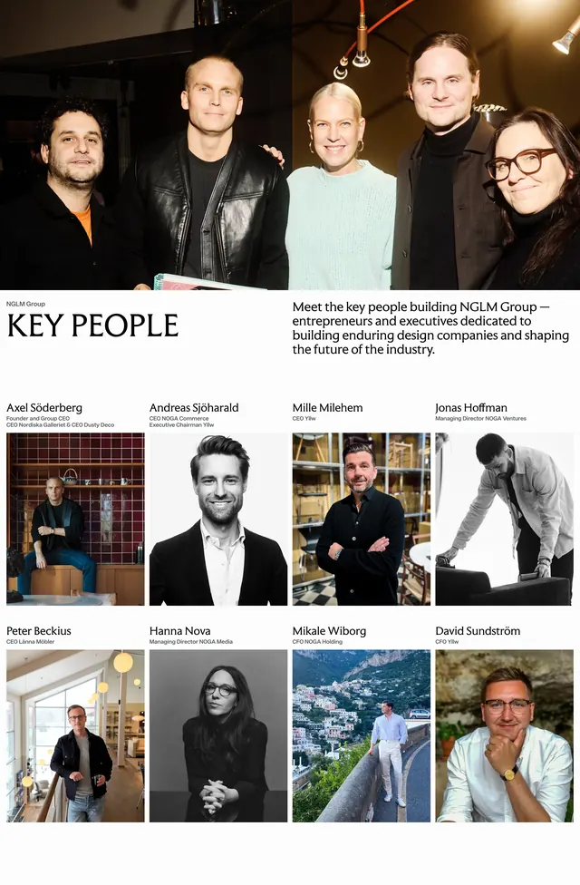 NGLM executive team grid, minimal, editorial, light