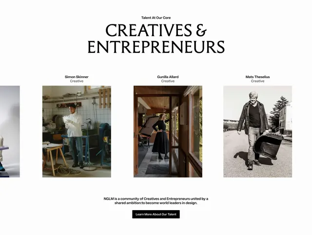 NGLM creatives talent gallery, minimal, editorial, light