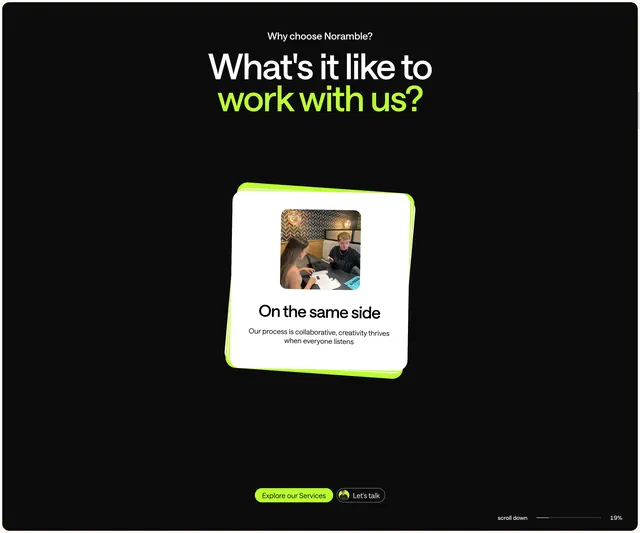 Noramble collaborative benefits feature, dark-mode, minimal, dark