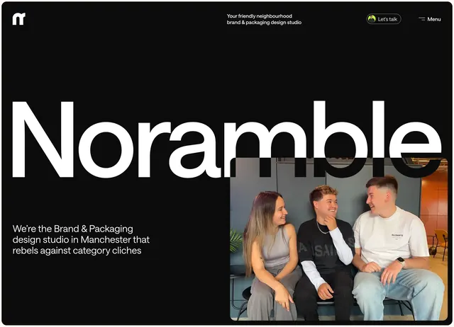 Noramble dark oversized wordmark hero, dark-mode, minimal, dark