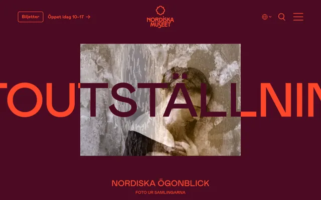 Nordiska Museet exhibition knockout hero, dark-mode, editorial, dark