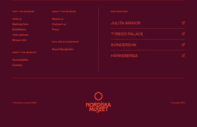 Nordiska Museet burgundy footer, dark-mode, minimal, dark