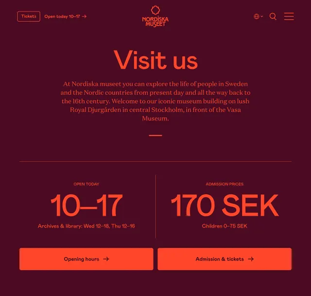 Nordiska Museet visit us hero, dark-mode, editorial, dark