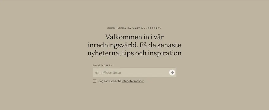 Norrlands Tr� newsletter signup CTA, minimal, editorial, muted