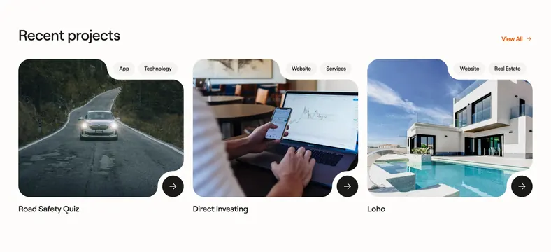 NutsDev recent projects grid, minimal, boxed, light