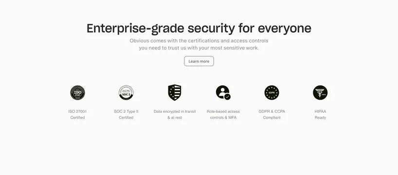Obvious security certifications grid, minimal, light-mode, light