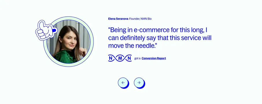 Oddit featured testimonial carousel slide, minimal, light-mode, light