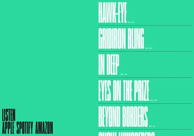 Off-Field mint podcast episode index, minimal, swiss, vibrant