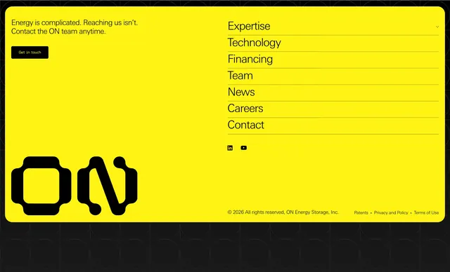 ON Energy Storage footer, minimal, corporate-clean, vibrant