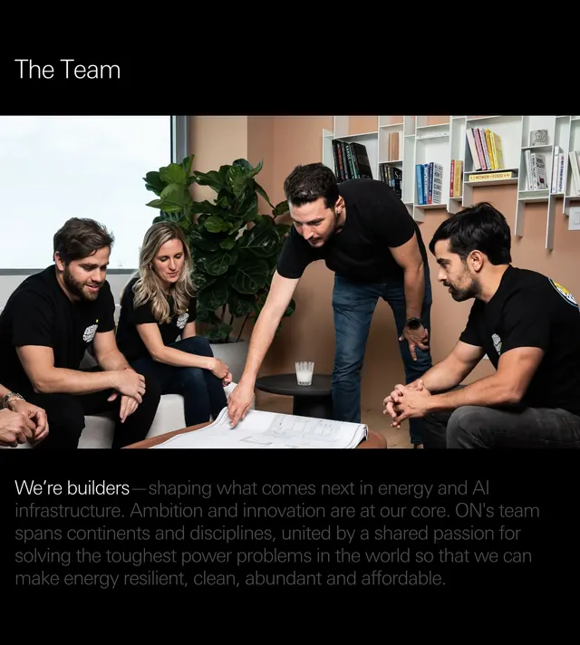 ON.energy builders team section, minimal, dark-mode, dark