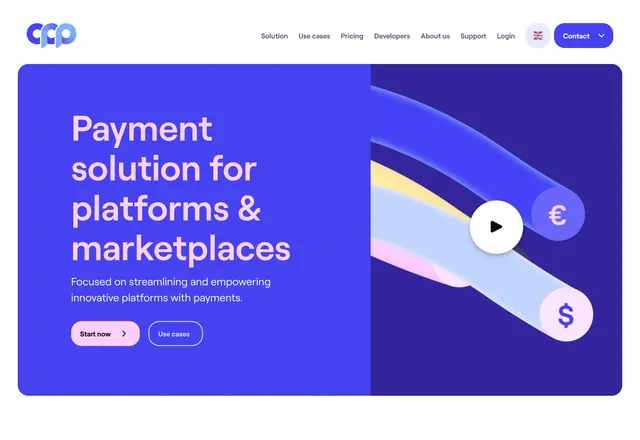 CCP marketplace payment hero, minimal, gradient-heavy, vibrant