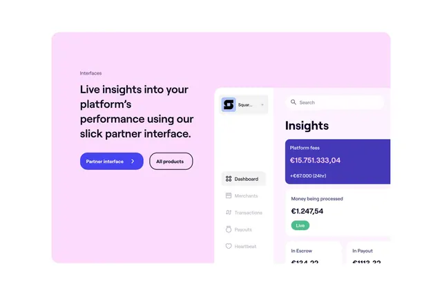 OPP partner interface feature split, minimal, corporate-clean, light