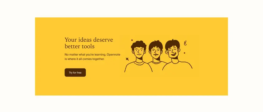 Opennote value proposition CTA, minimal, illustrated, vibrant
