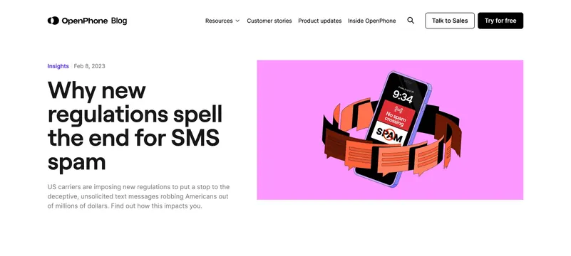 OpenPhone blog post split header, minimal, corporate-clean, light