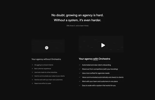 Orchestra with/without comparison columns, dark-mode, minimal, dark
