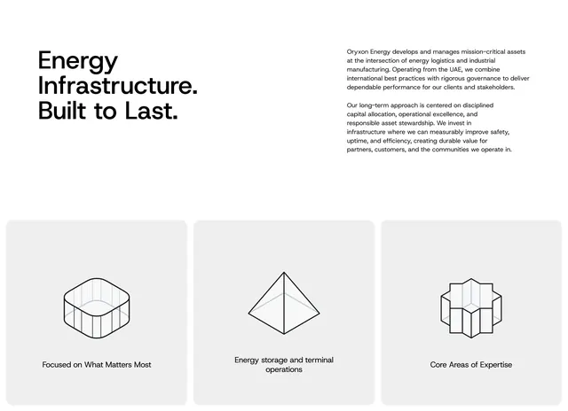 Oryxon Energy infrastructure hero, minimal, corporate-clean, light