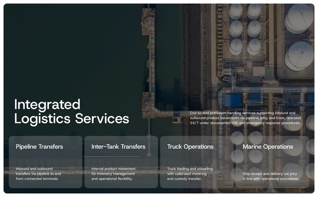 Oryxon integrated logistics services, dark-mode, photographic, dark