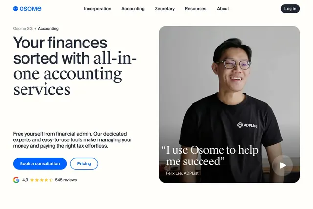 Osome accounting split hero, minimal, corporate-clean, light